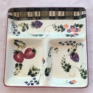 Oneida Strawberry Plaid 3 Section Serving Tray